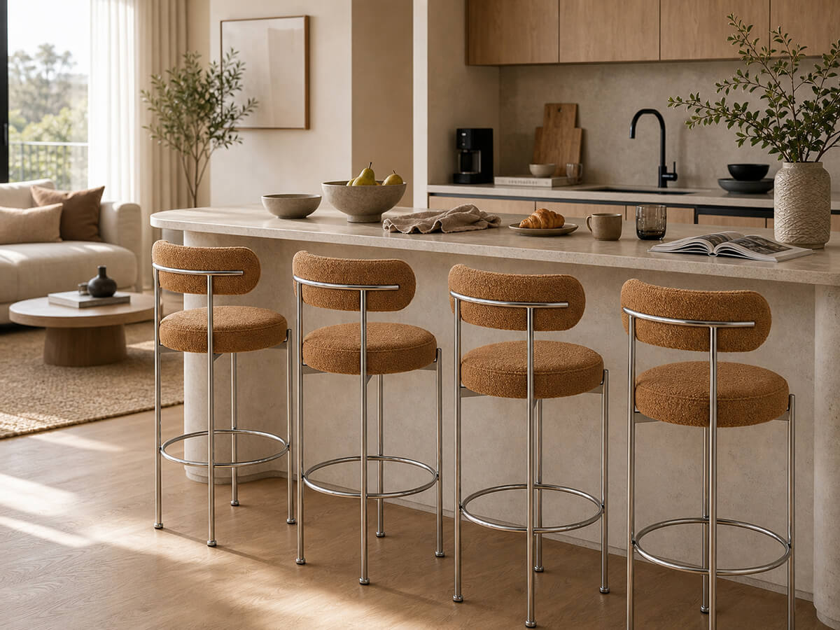 Rosy Bar Stool brown set around kitchen island