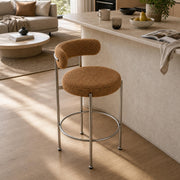 Rosy Bar Stool with brown teddy upholstery and stainless steel frame in modern kitchen