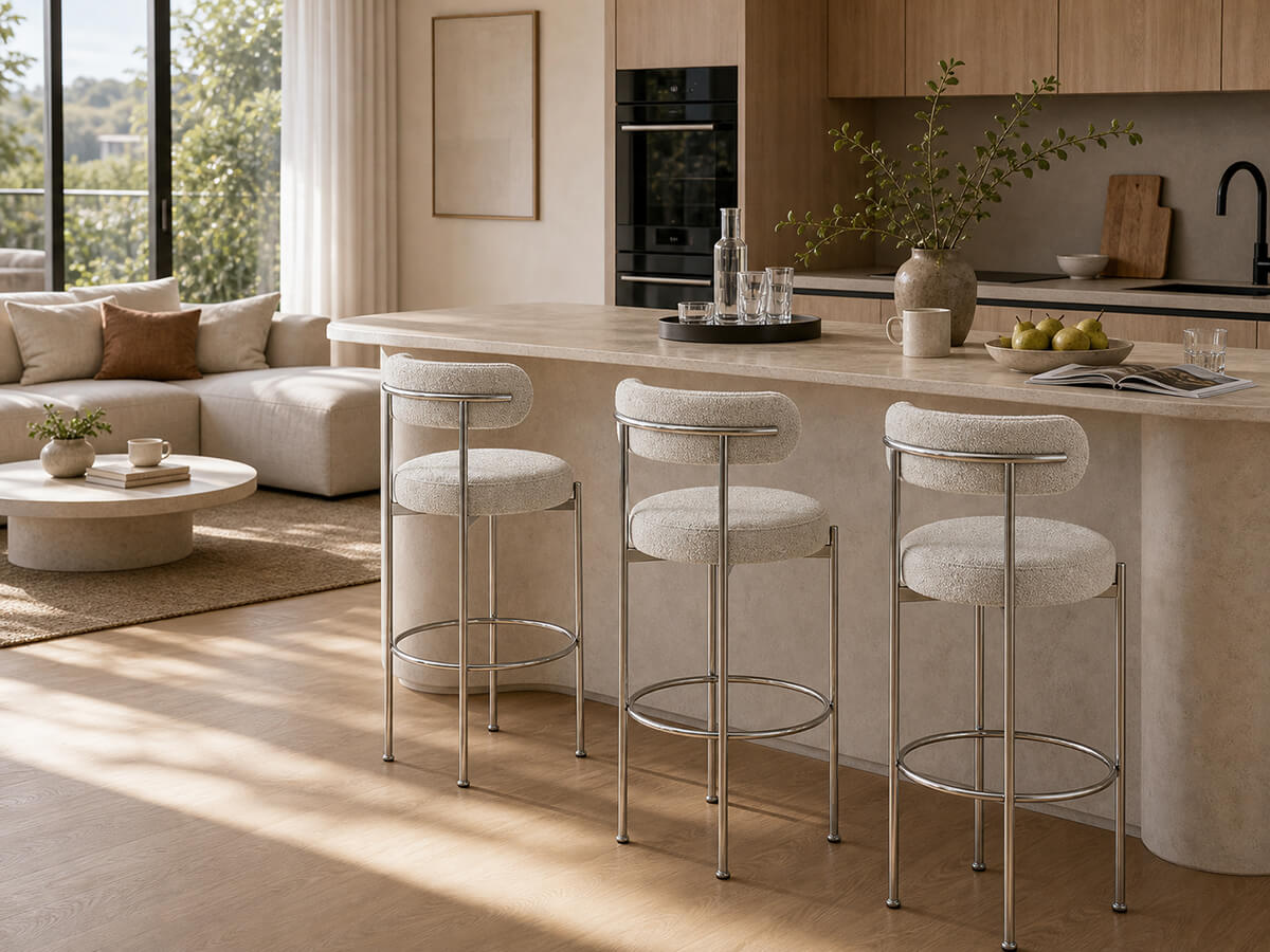 Rosy Bar Stool white set around kitchen island