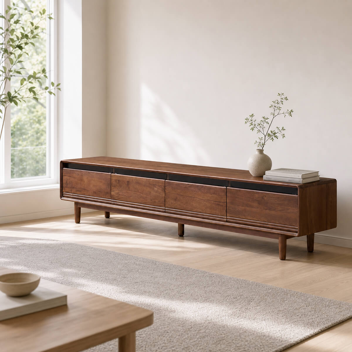 Rowan Solid Walnut TV Unit in modern living room