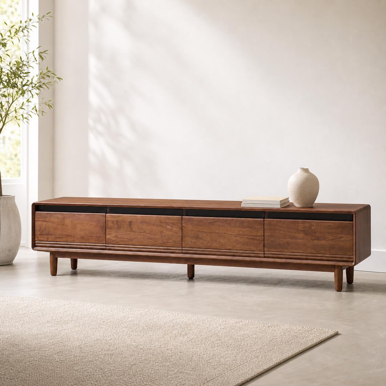 Rowan Solid Walnut TV Unit with dark glass detail