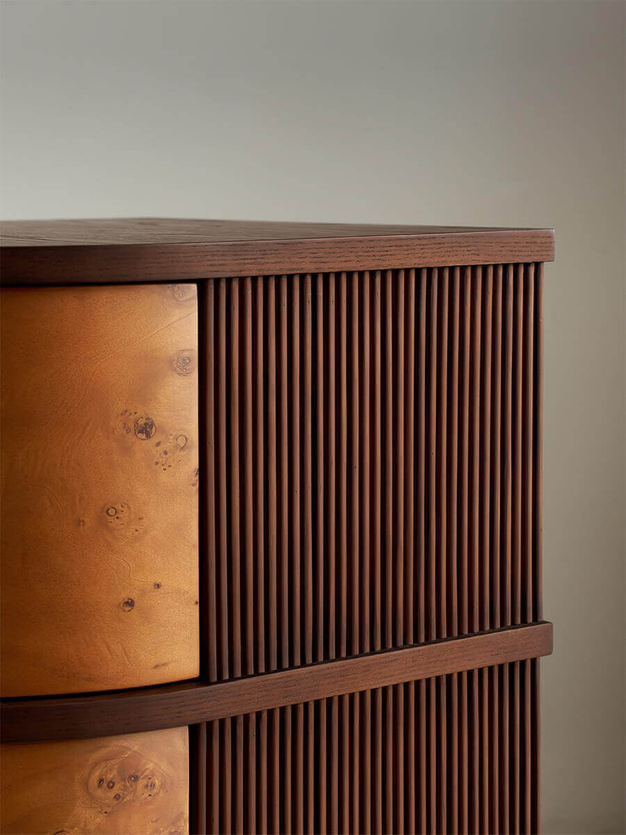 Fluted side panel detail of the Sable bedside table