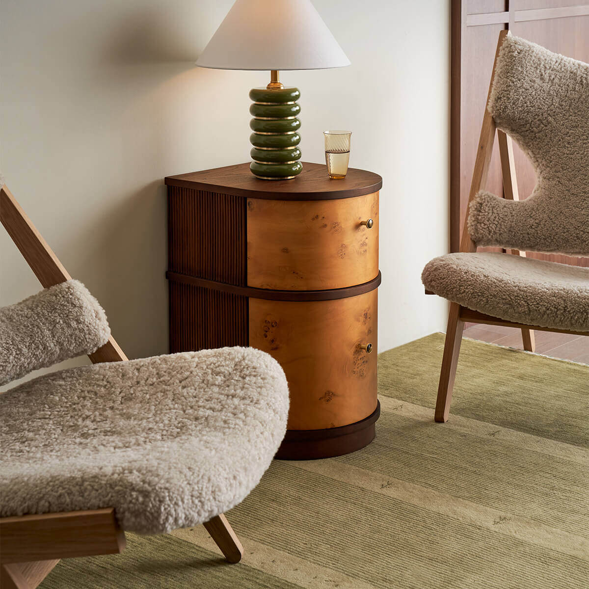 Sable bedside table styled in a contemporary living room