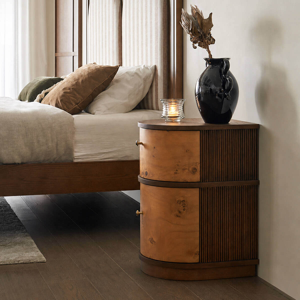 Sable bedside table beside a modern bed