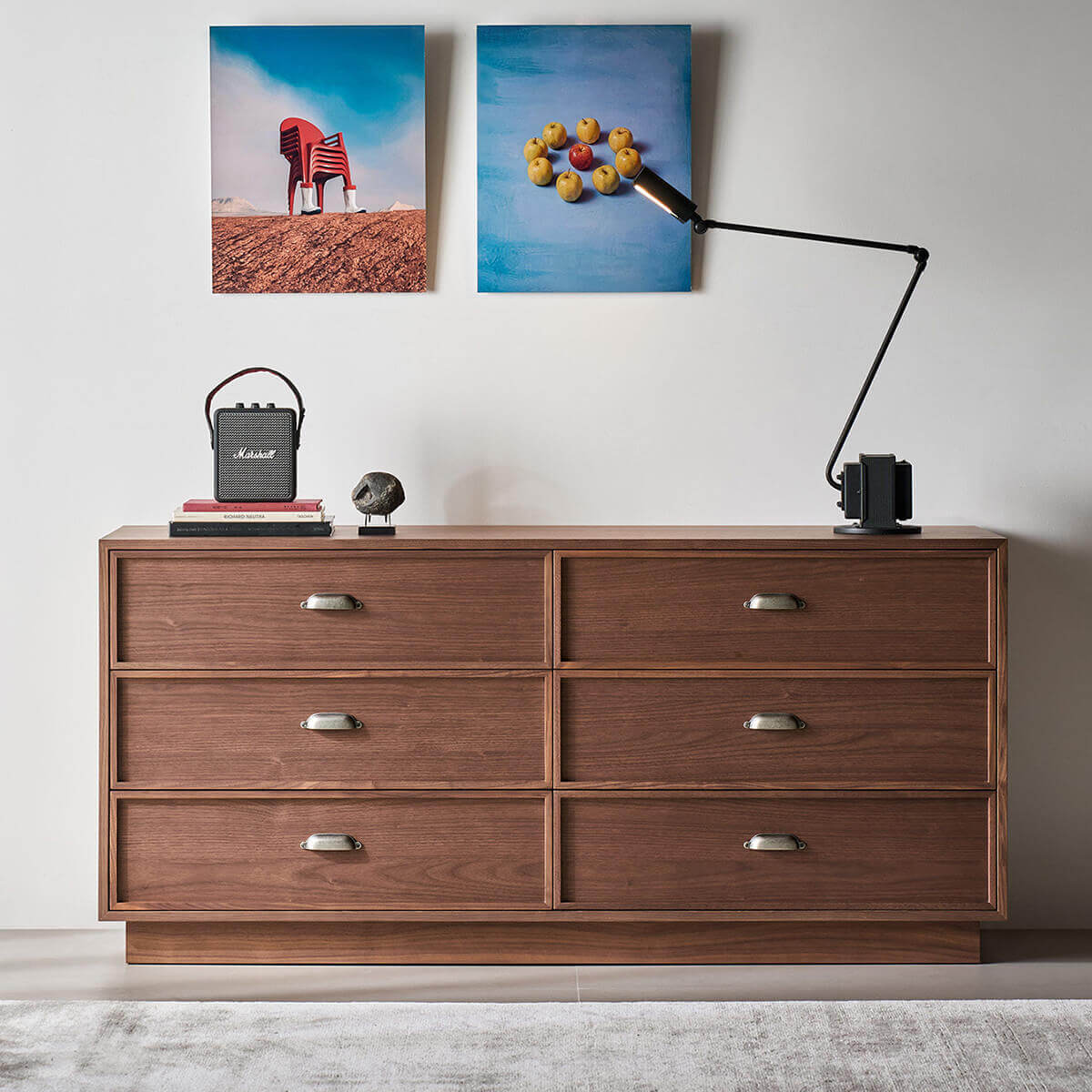 Sala Walnut 6 Drawer Chest of Drawers with contemporary bedroom styling