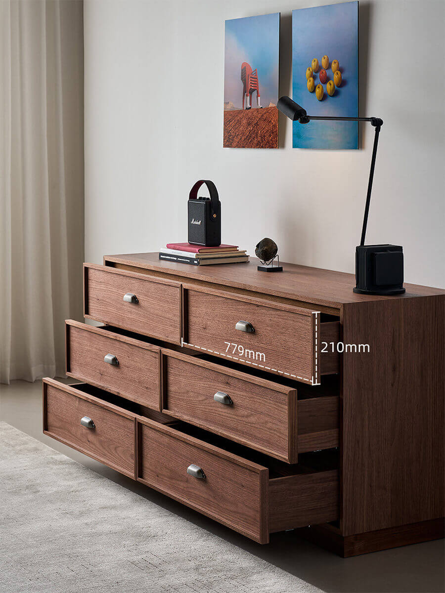 Sala Walnut 6 Drawer Chest of Drawers with spacious storage drawers