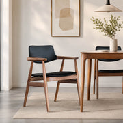 Sam Solid Ash Dining Chair with Black Top Grain Leather Upholstery