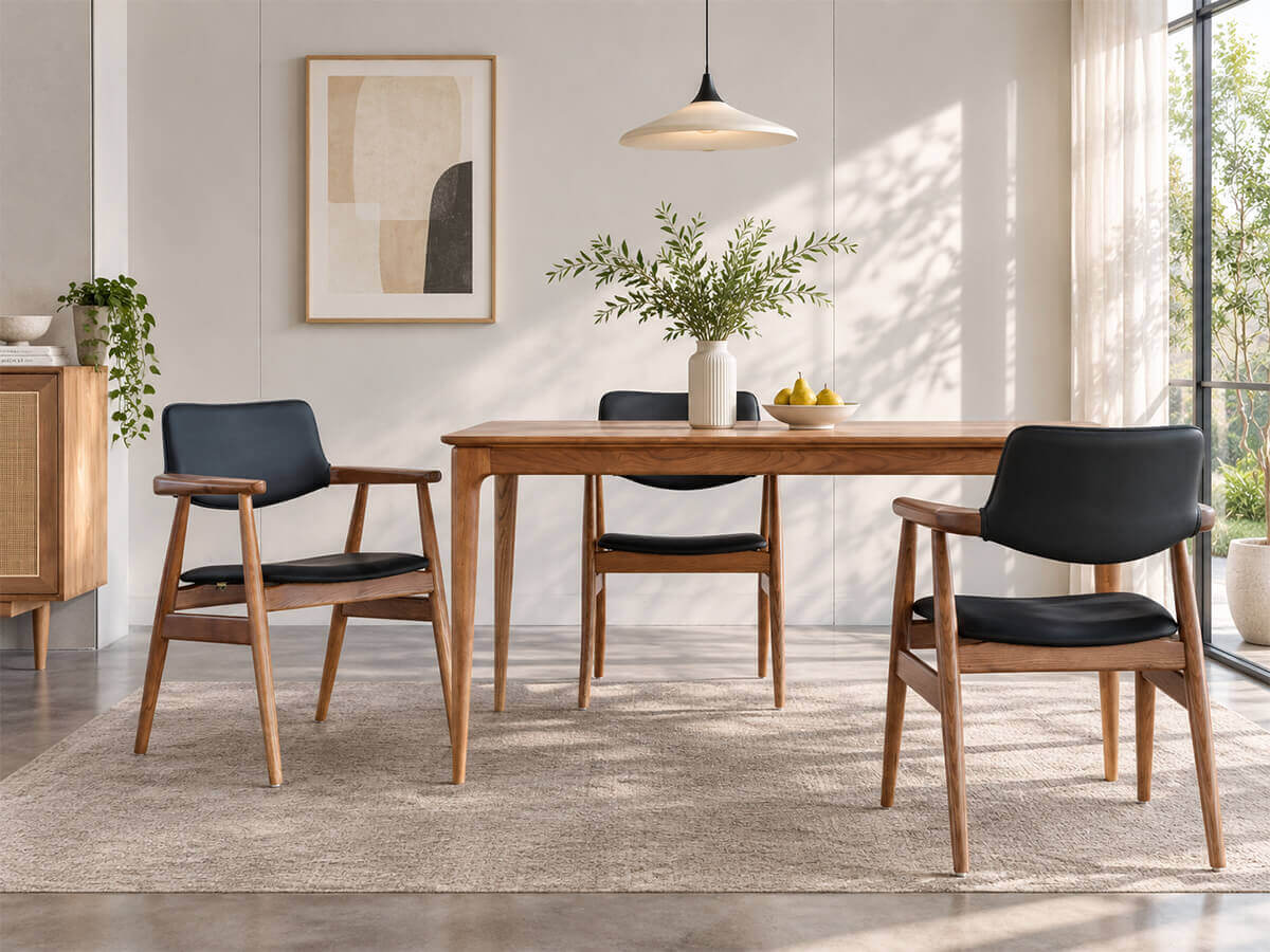 Sam solid ash dining chairs in a modern dining room