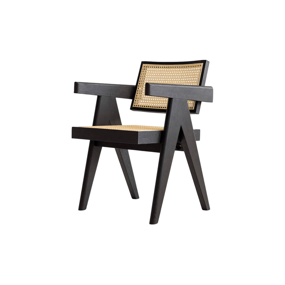 Black Sandy dining chair with solid ash wood frame and woven rattan