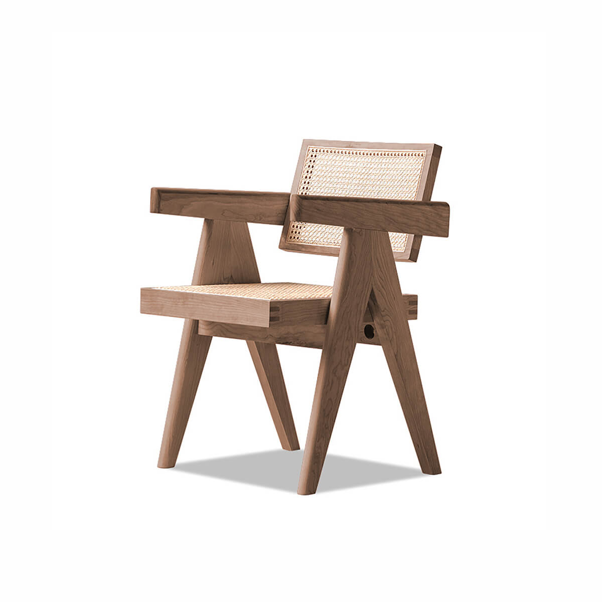 Walnut stained Sandy dining chair with woven rattan seat and backrest