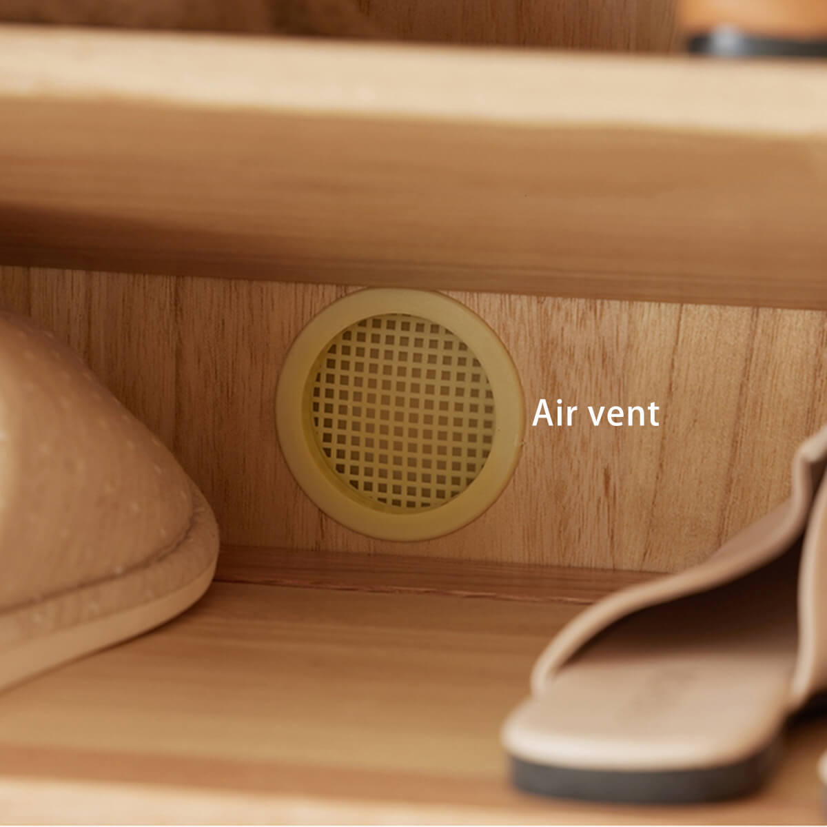 Sarona solid oak shoe cabinet integrated ventilation detail