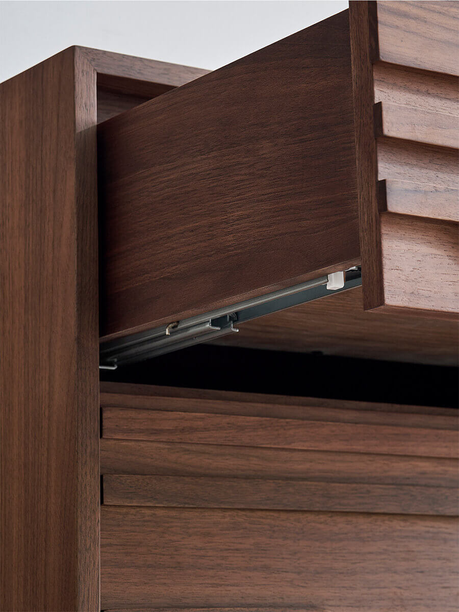 Drawer runner detail of the Siena Walnut Chest of Drawers