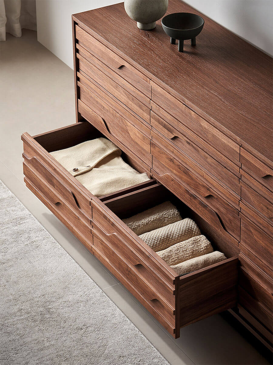 Spacious drawer storage inside the Siena Walnut Chest of Drawers