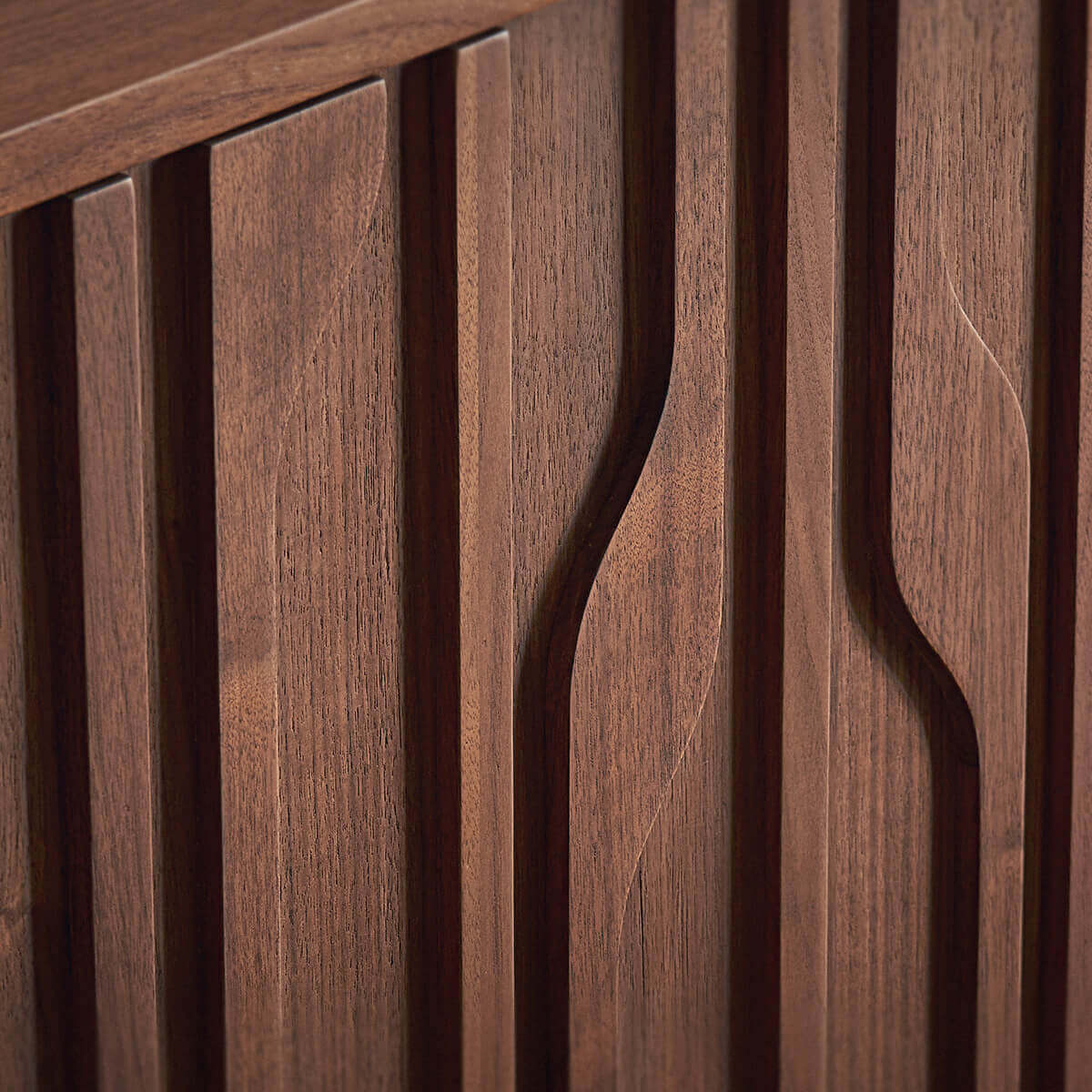 Close-up detail of the sculptural fluted doors on the Siena Sideboard