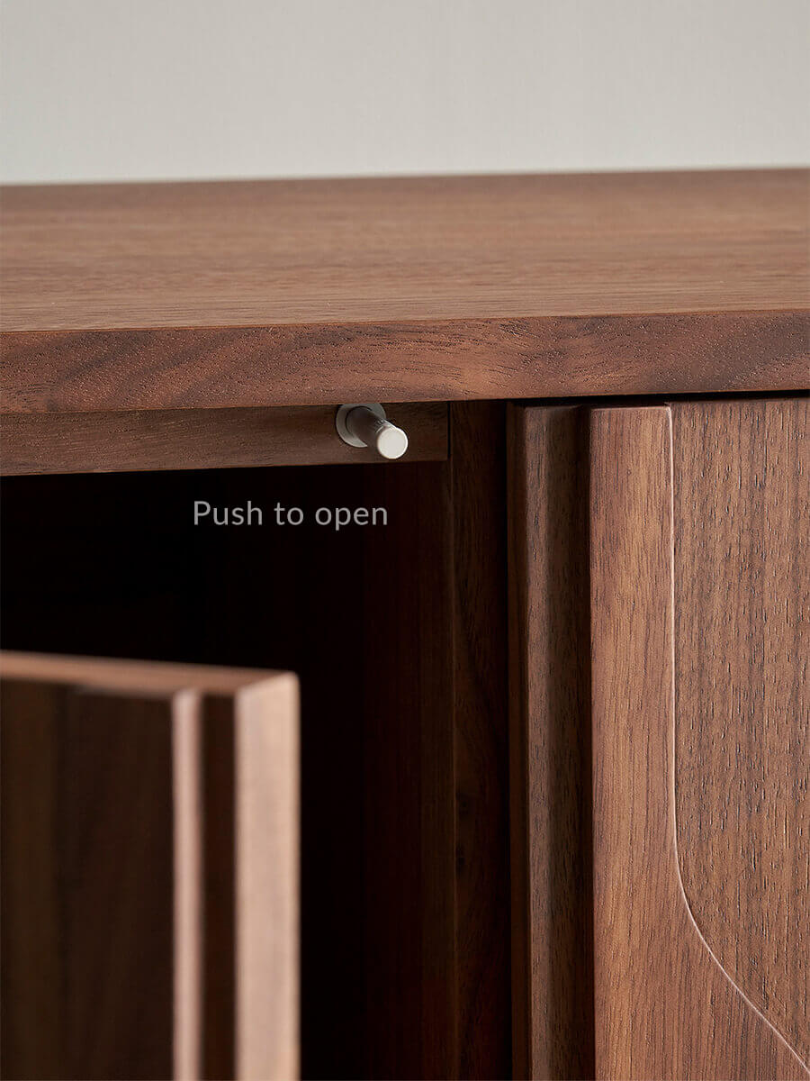 Push-to-open door mechanism of the Siena Walnut Sideboard