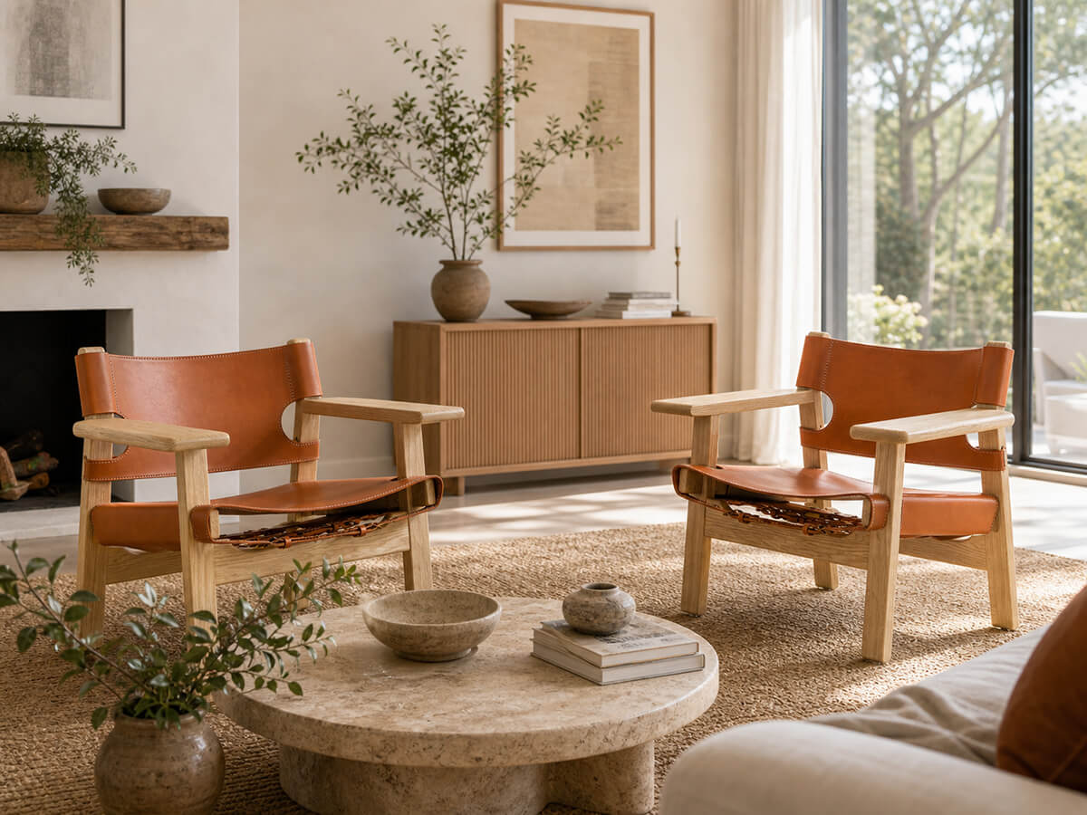 Two Spanish armchairs in contemporary lounge setting