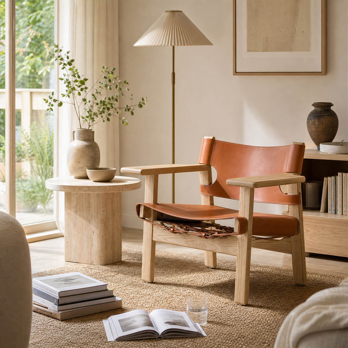 Spanish armchair replica in reading corner