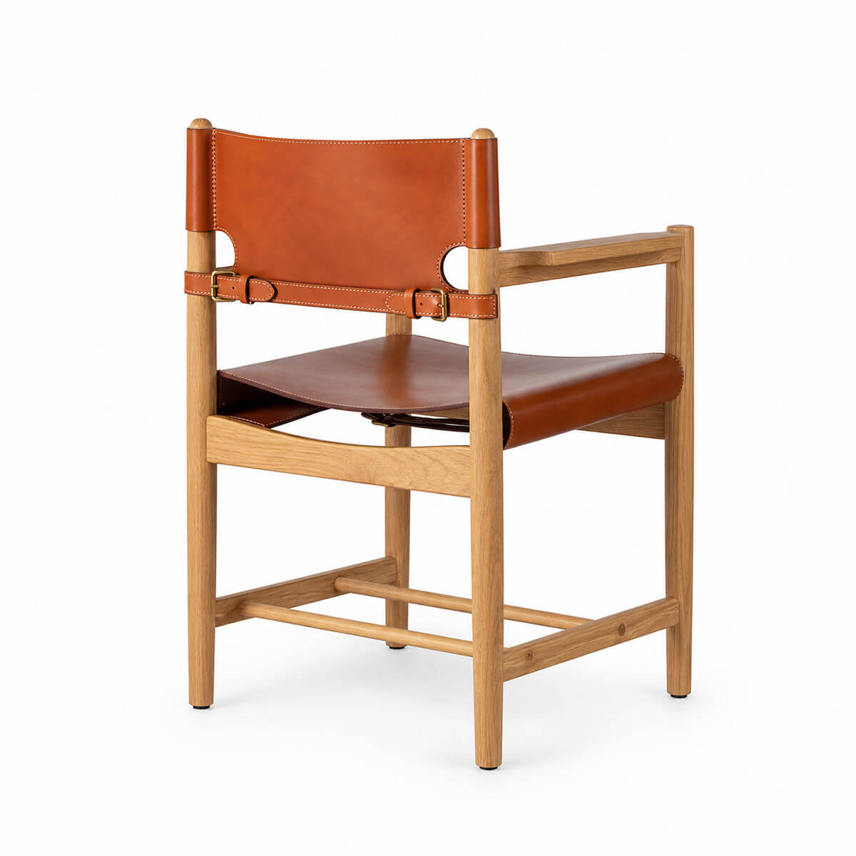 Saddle leather support strap and timber frame detail