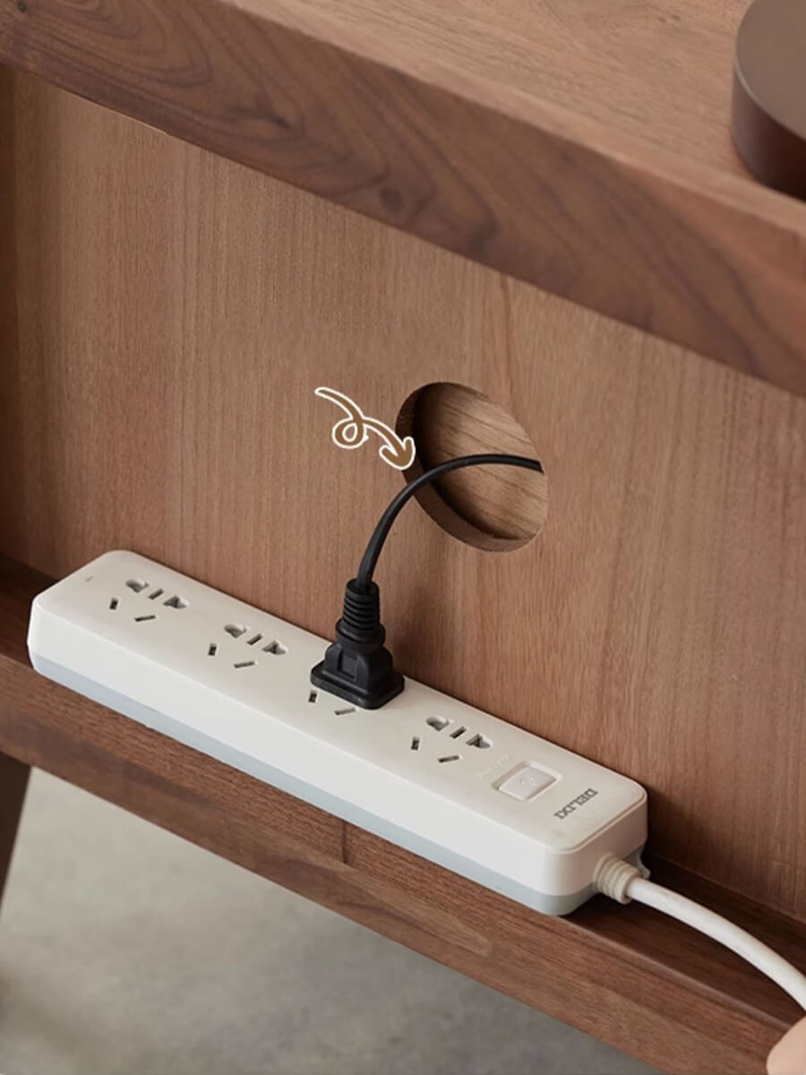 Stanley Solid Walnut Bedside Table with integrated cable management hole