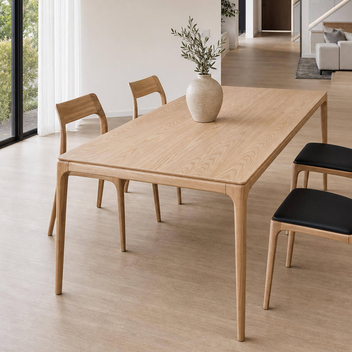 Stockholm solid ash dining table in natural finish with matching timber dining chairs