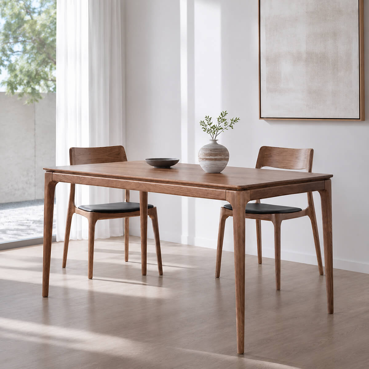 Stockholm solid ash dining table in walnut finish with matching timber Visby dining chairs