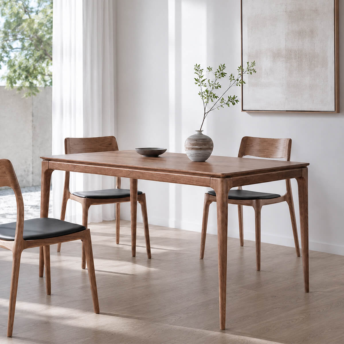 Stockholm solid ash dining table in walnut finish with matching timber Visby dining chairs