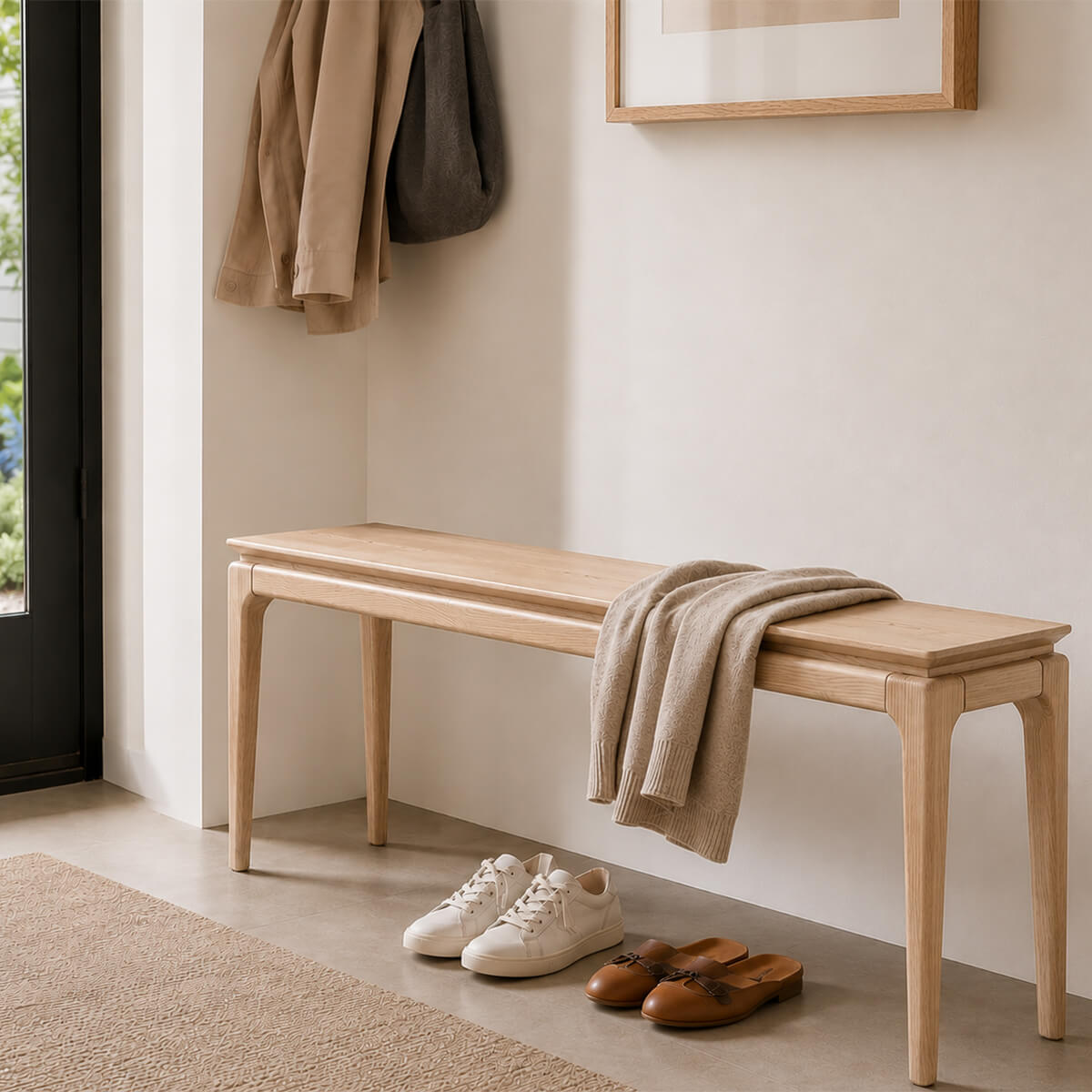 Stockholm Solid American Ash entryway bench in natural finish