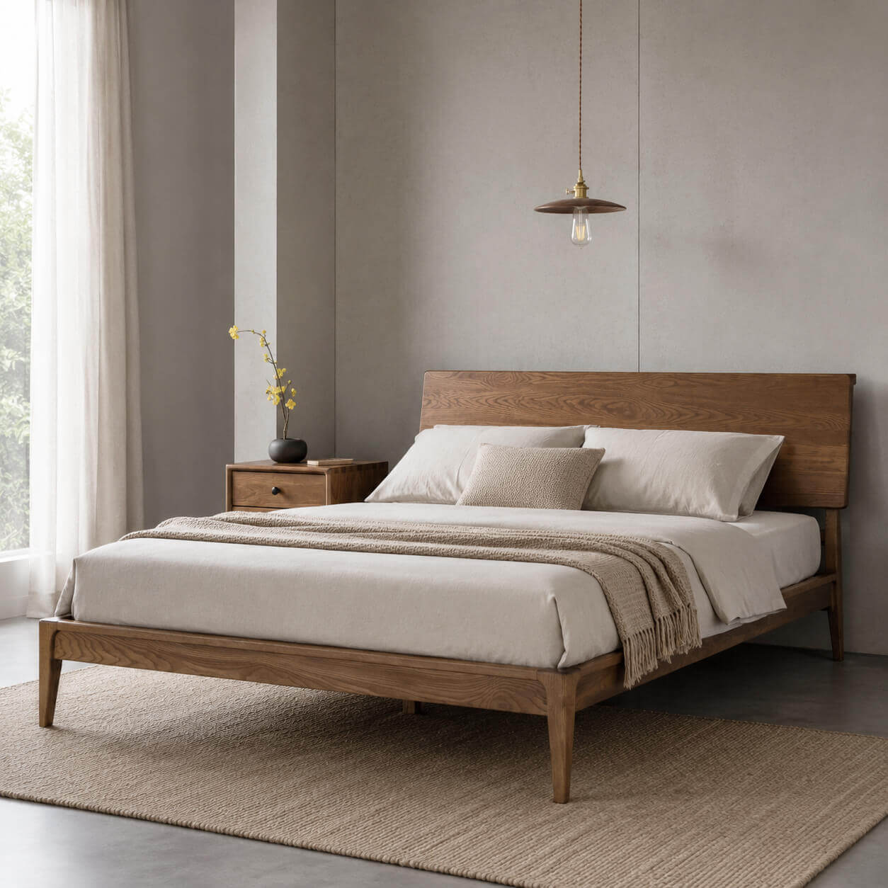 Stockholm Solid Ash Bed Frame in a modern Scandinavian bedroom