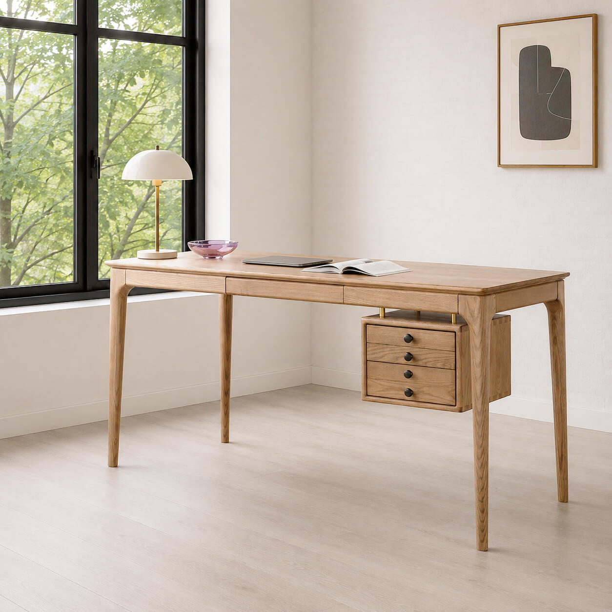 Stockholm solid ash desk in a bright Scandinavian workspace