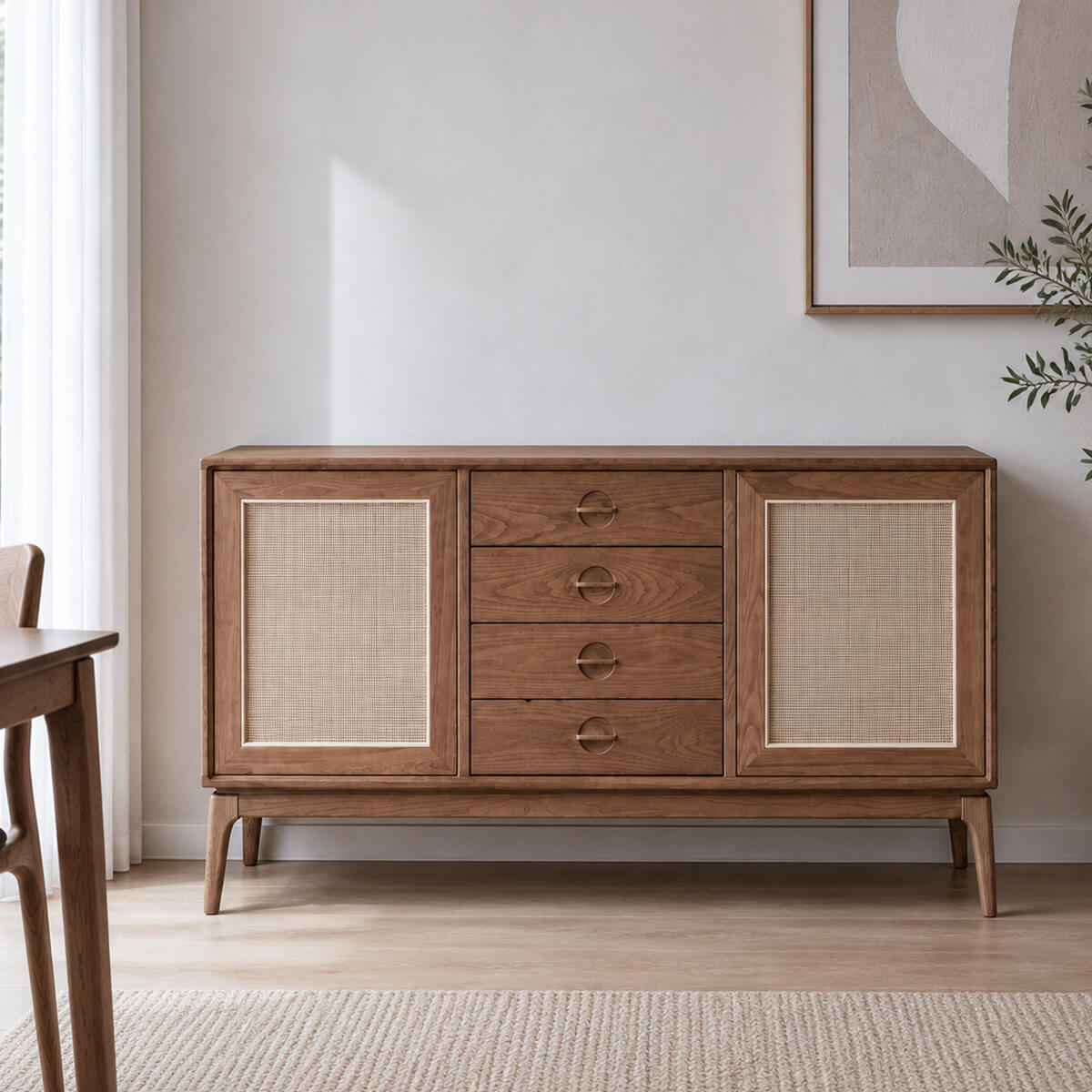 Stockholm solid ash sideboard in a modern dining room