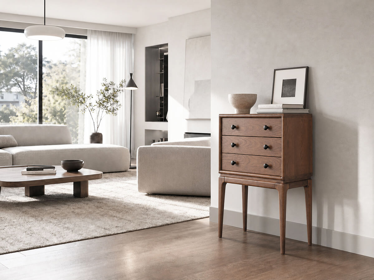 Stockholm Solid Timber Chest of Drawers in contemporary living room