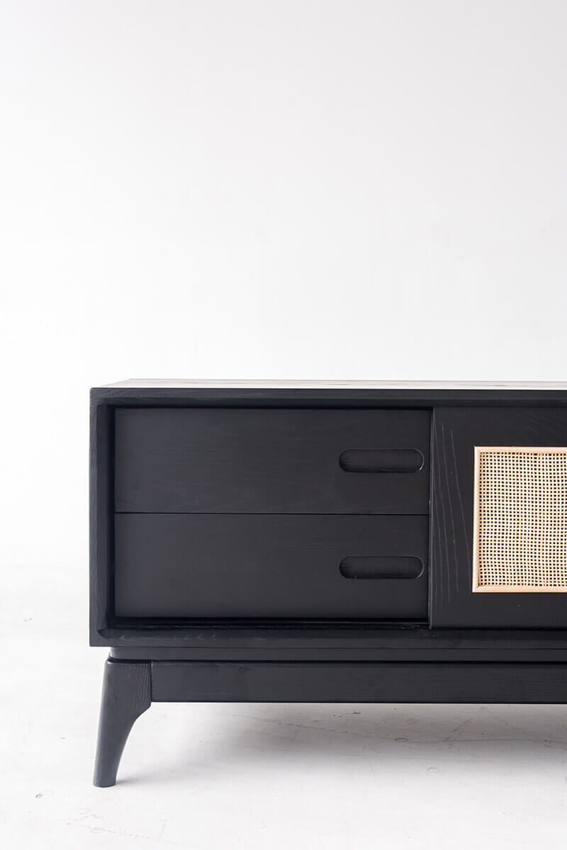 Stockholm Solid Ash TV Unit Drawer Detail in Black Finish