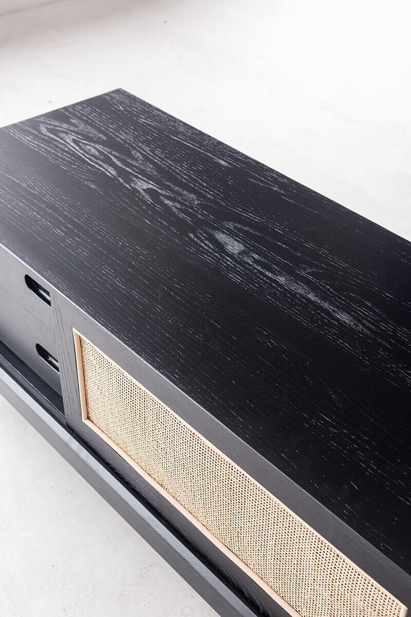 Stockholm Solid Ash TV Unit Black Finish Wood Grain Detail