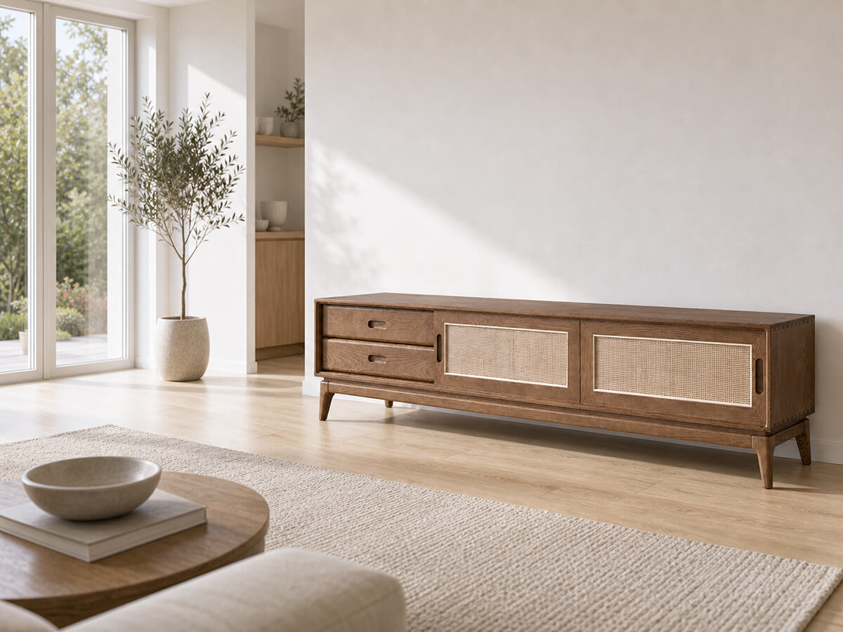 Stockholm Solid Ash TV Unit in Natural Finish Contemporary Living Room