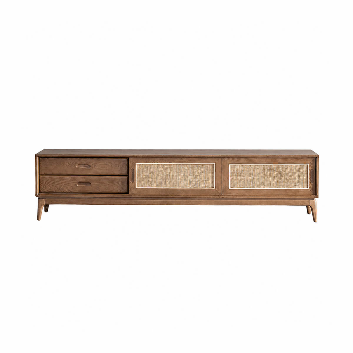 Stockholm Solid Ash TV Unit Front View with Sliding Rattan Doors
