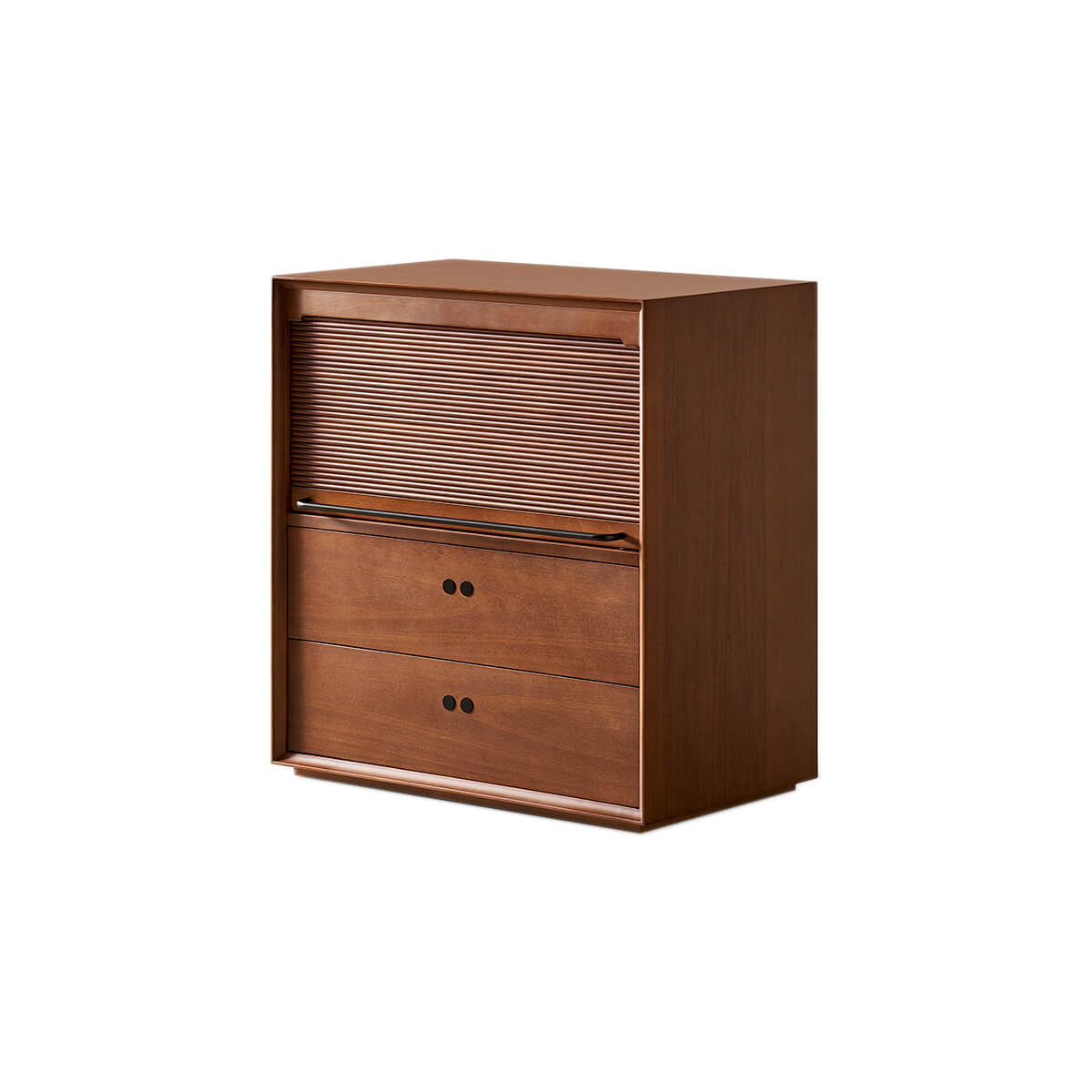 Compact Tambour modular cabinet with roll-top door and two drawers