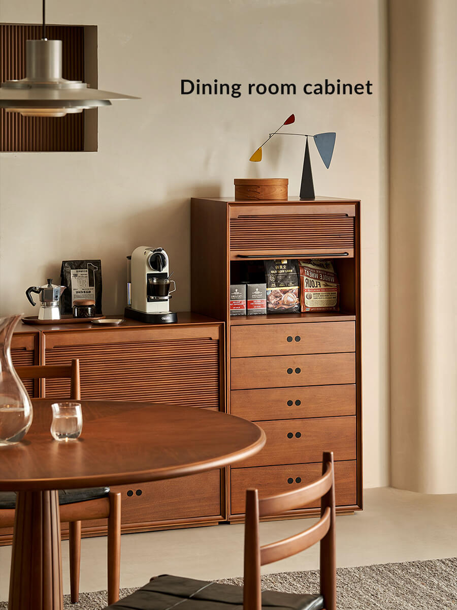 Tall Tambour modular cabinet used for dining room storage
