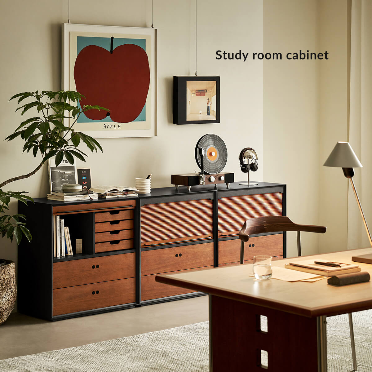 Tambour modular cabinets used as storage in a study room