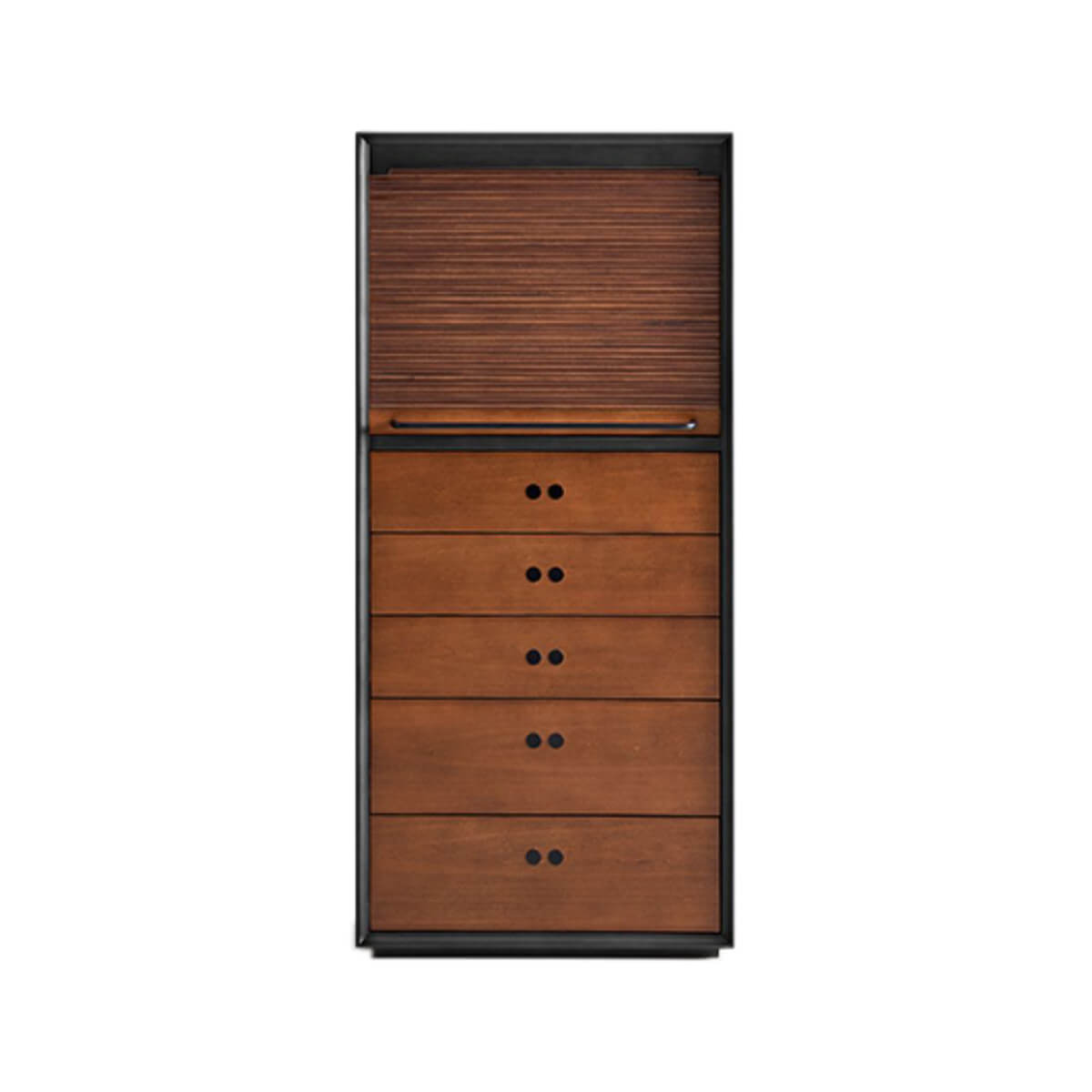 Front view of tall Tambour modular cabinet with closed roll-top door
