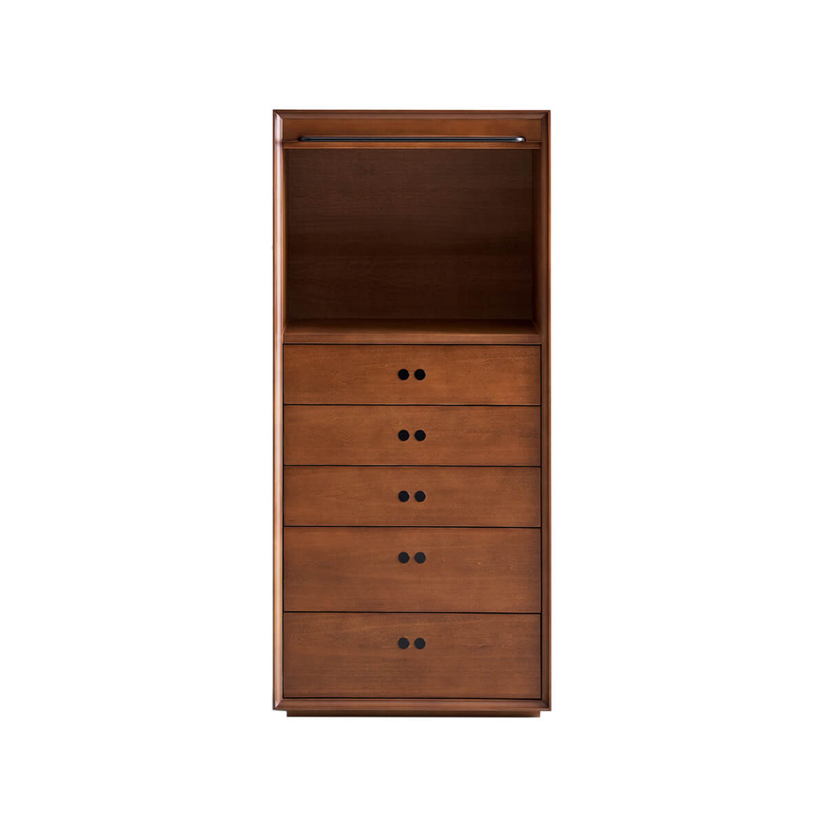 Tall Tambour modular cabinet with open display compartment and five drawers