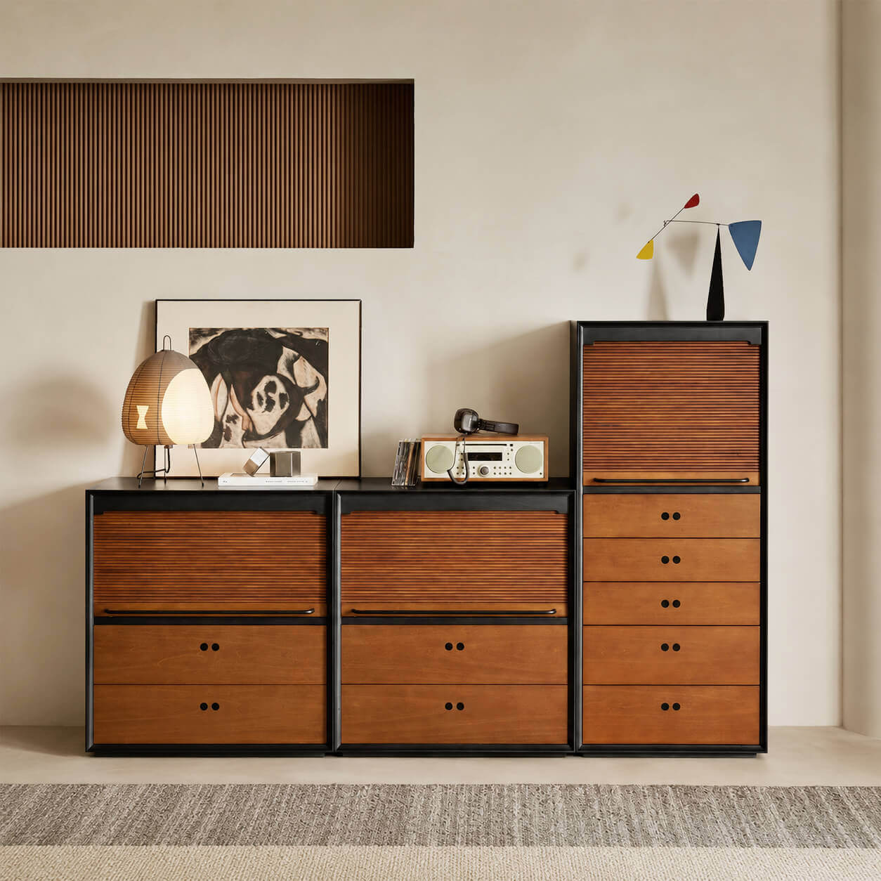 Modular Tambour cabinets combination and tall storage unit
