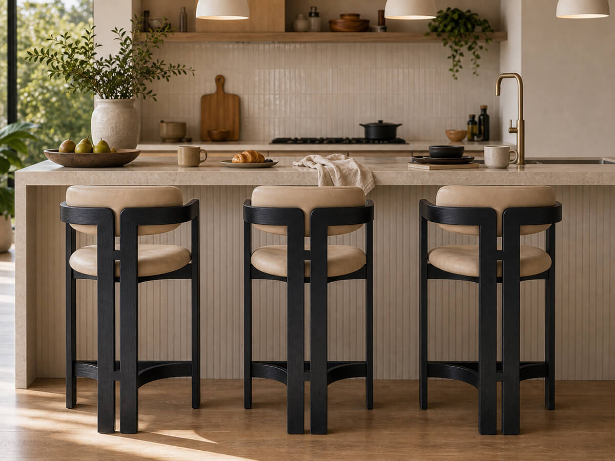 Tritt Bar Stool black frame set around kitchen island
