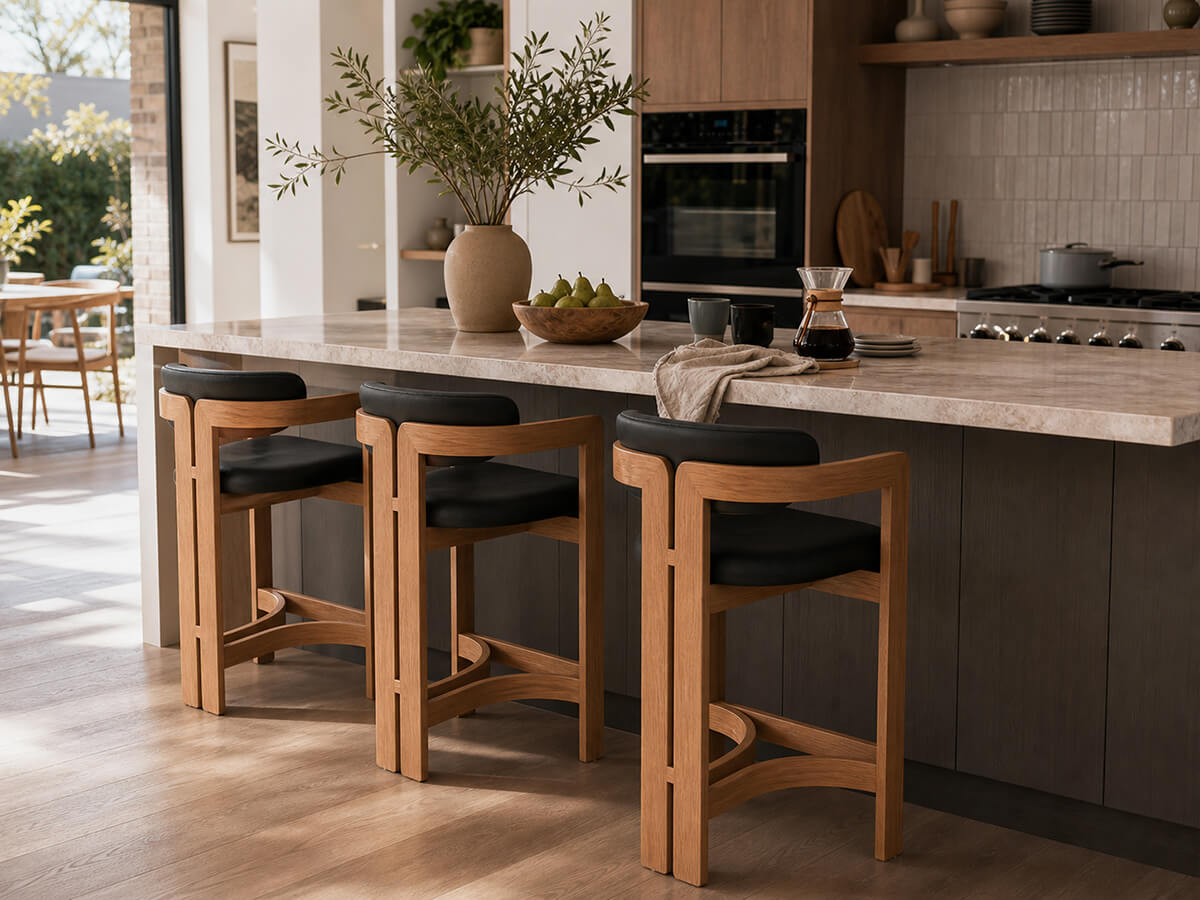 Tritt Bar Stool natural timber frame set around kitchen island