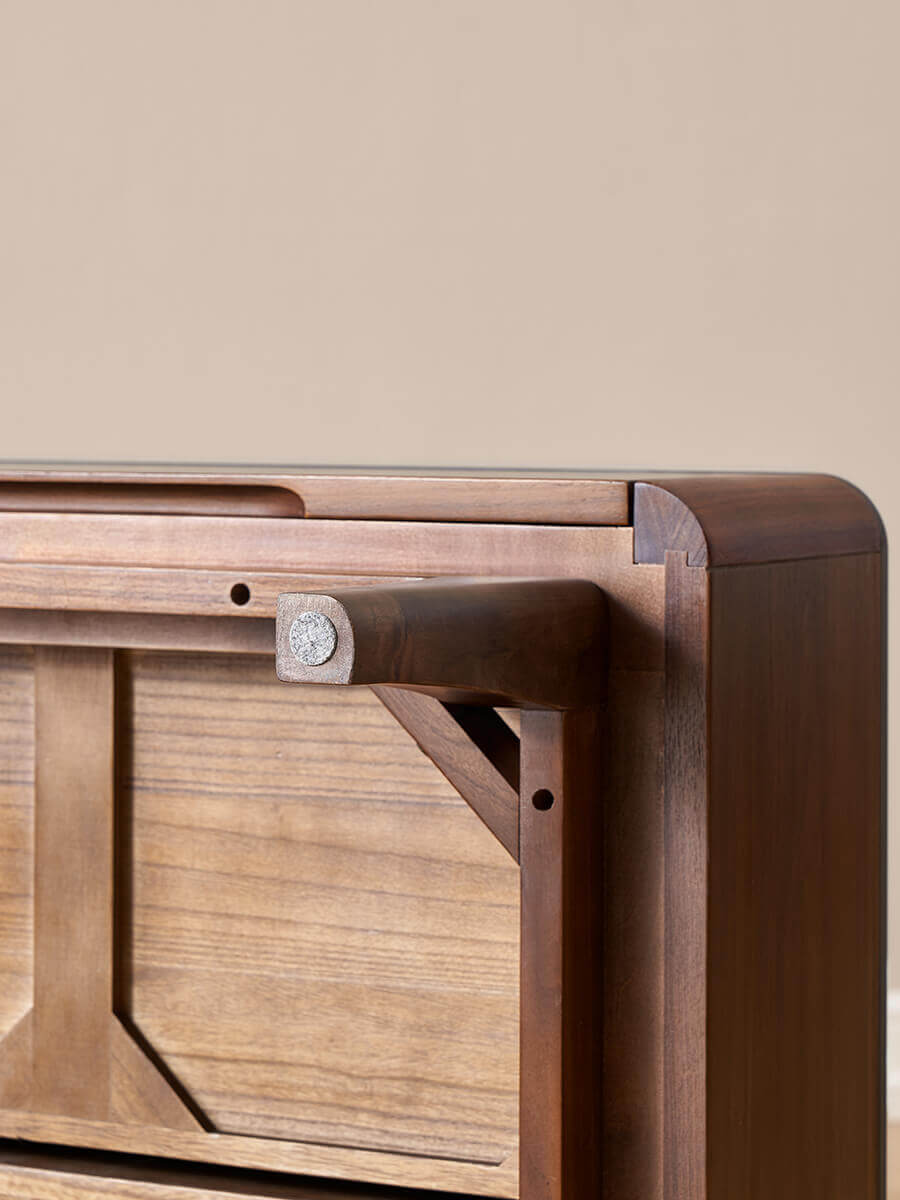 Close-up of the Tura solid walnut coffee table construction and craftsmanship