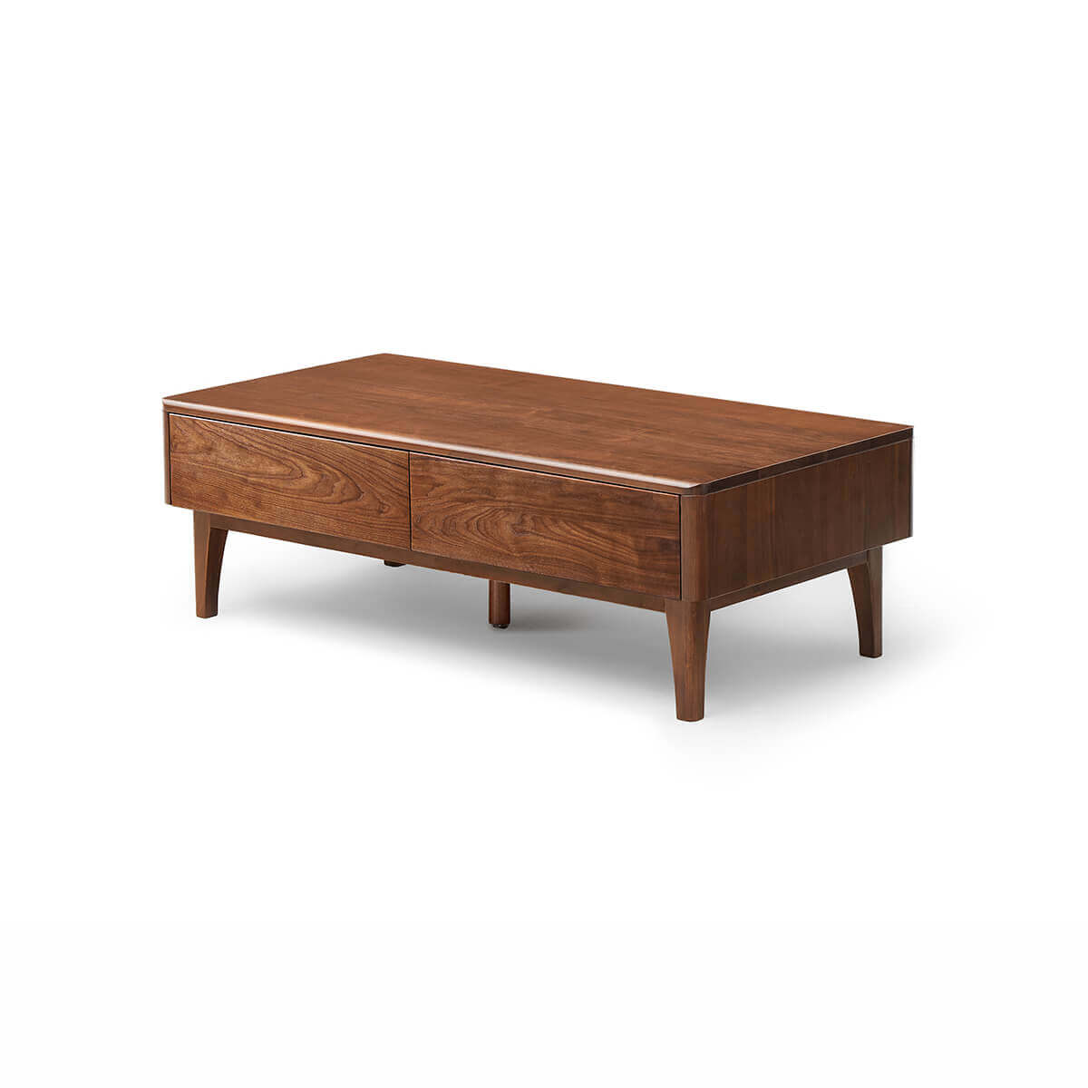Tura solid walnut coffee table with walnut top on white background