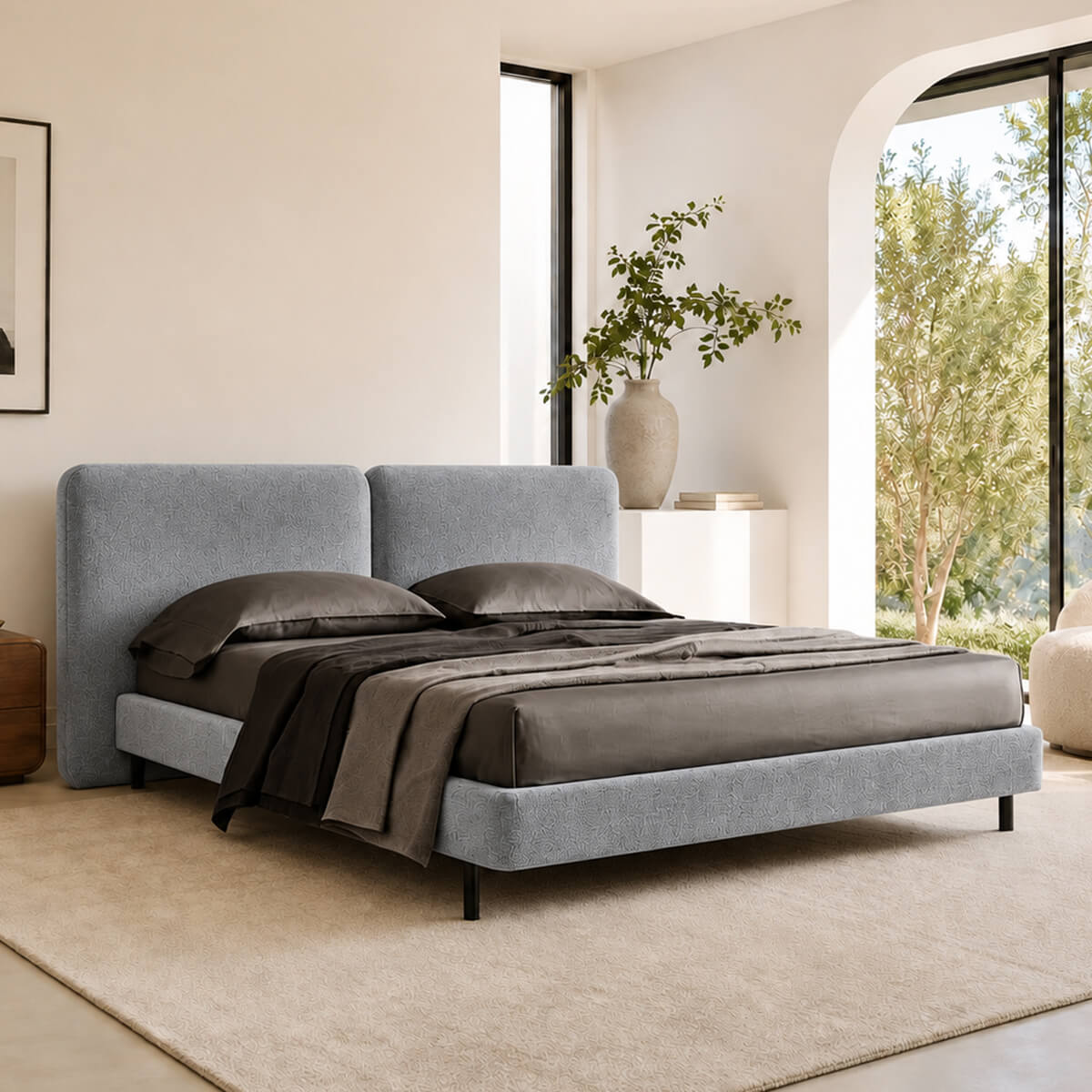Varen upholstered bed in ACL-3 blue grey fabric
