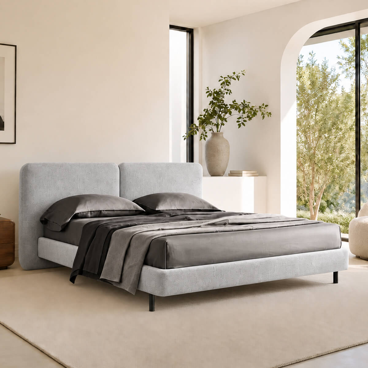 Varen upholstered bed in ACL-4 light grey fabric