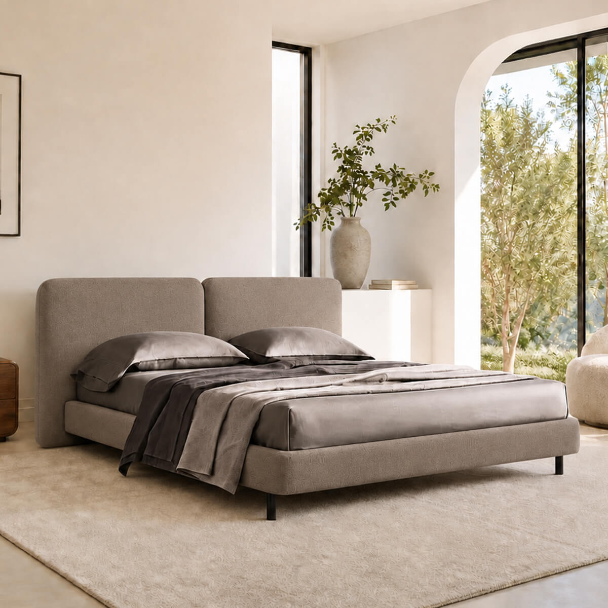 Varen upholstered bed in ACL-5 taupe fabric