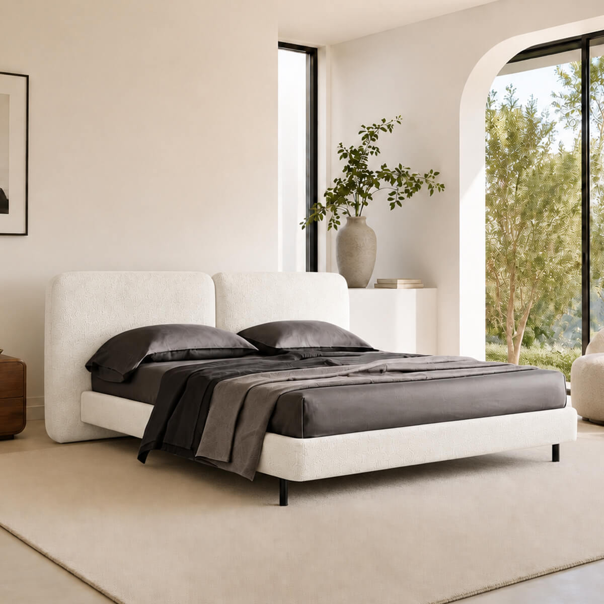 Varen upholstered bed in ACL-8 off-white fabric