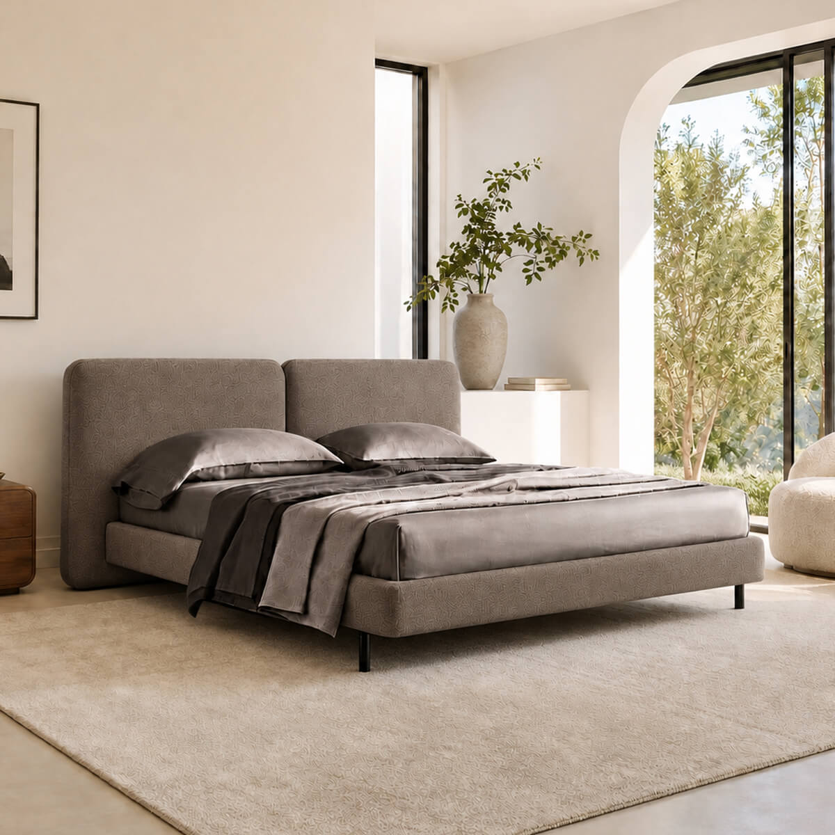 Varen upholstered bed in taupe fabric